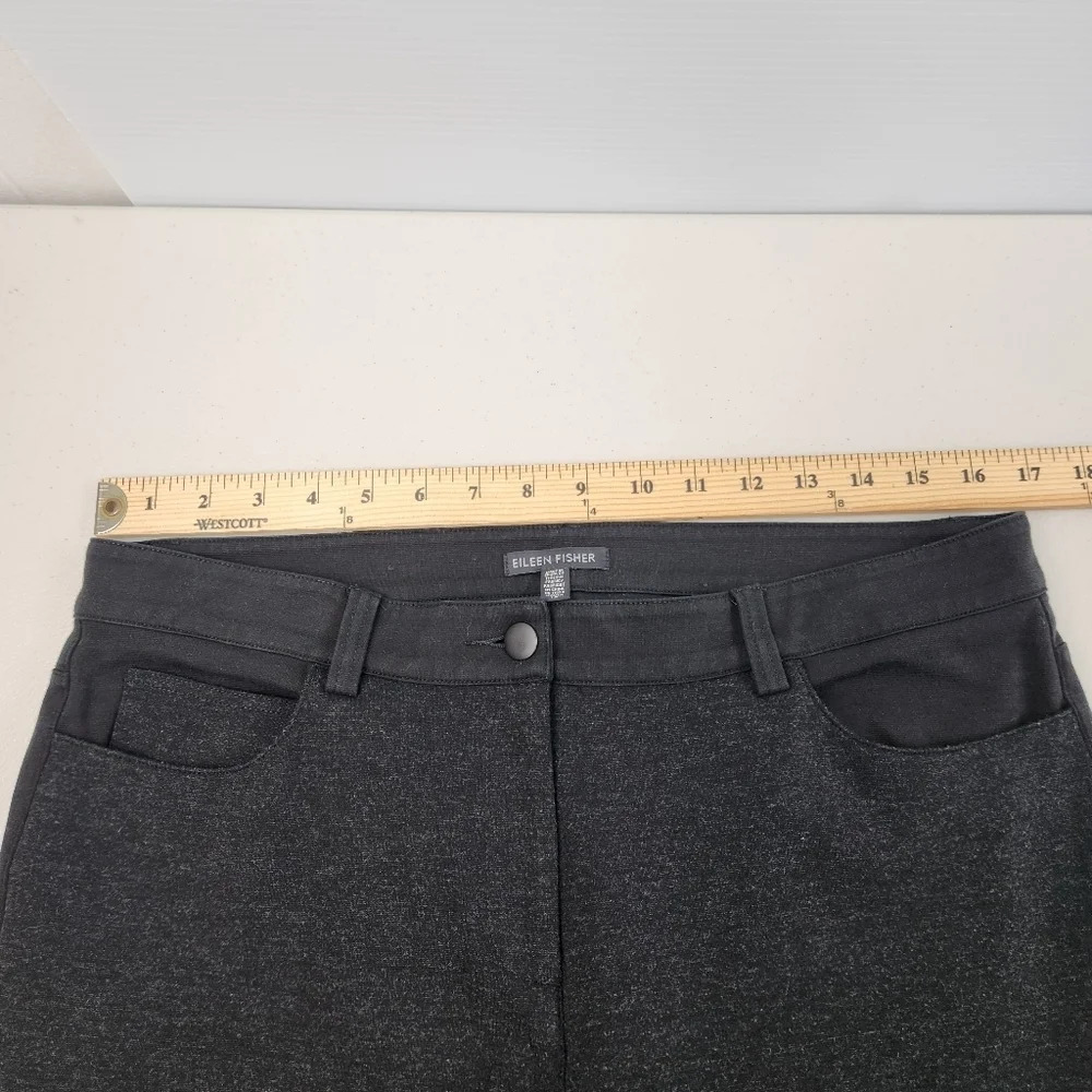 Eileen Fisher Slim Leg Knit Pants Black Dark Gray Panel Mixed Media Size 12 - Picture 12 of 14